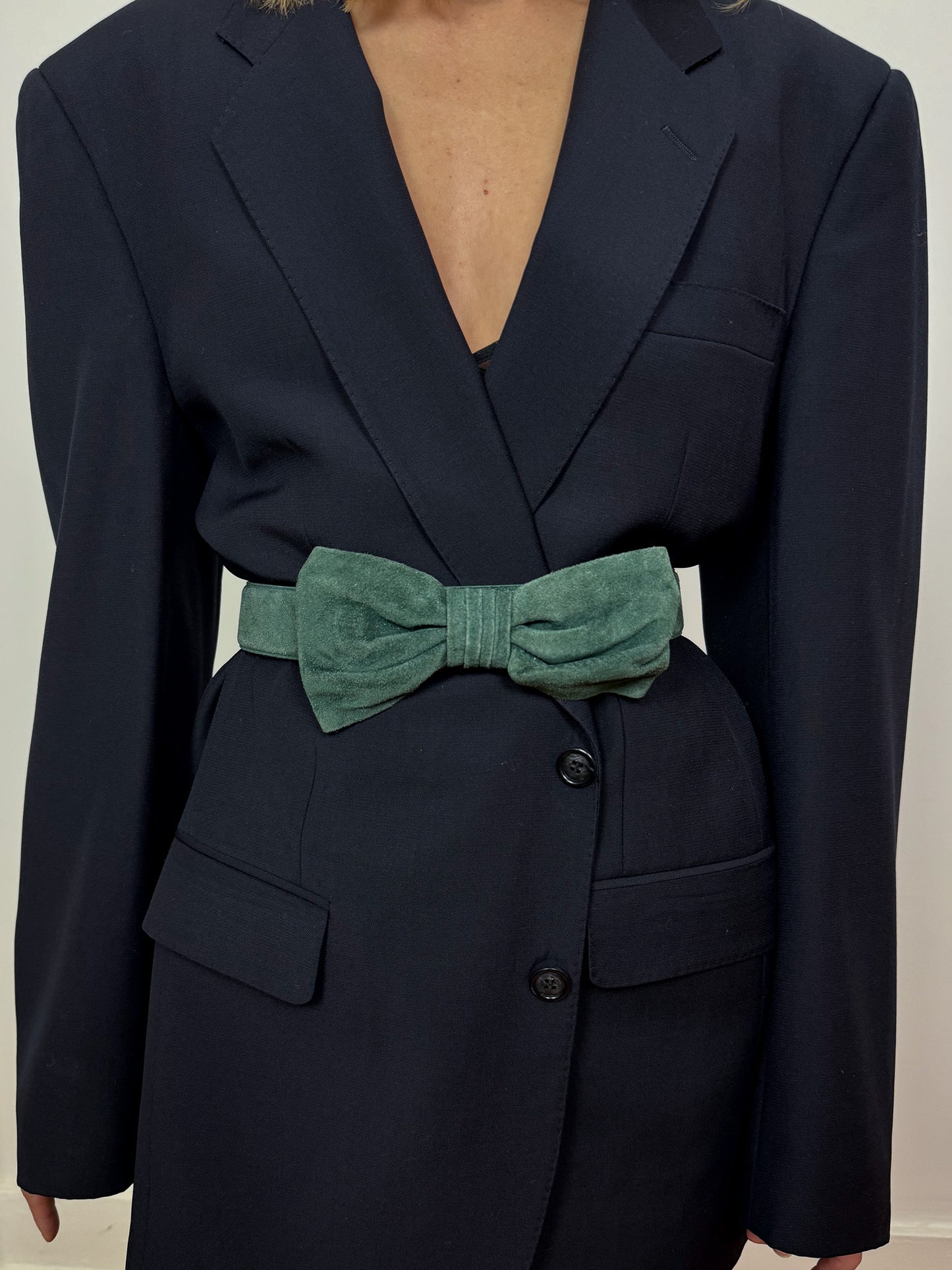 Vintage Green Suede Bow Belt