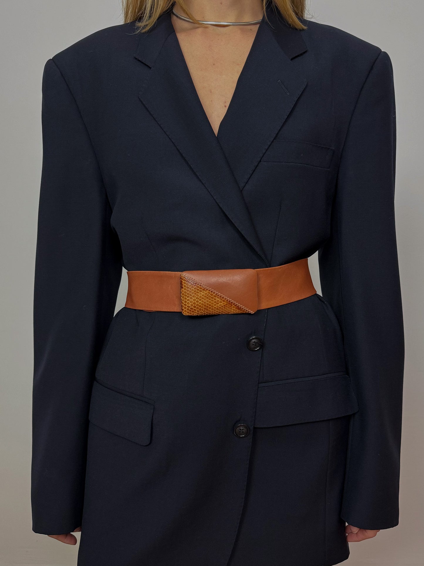 Vintage Brown Leather Belt with Two Toned Buckle