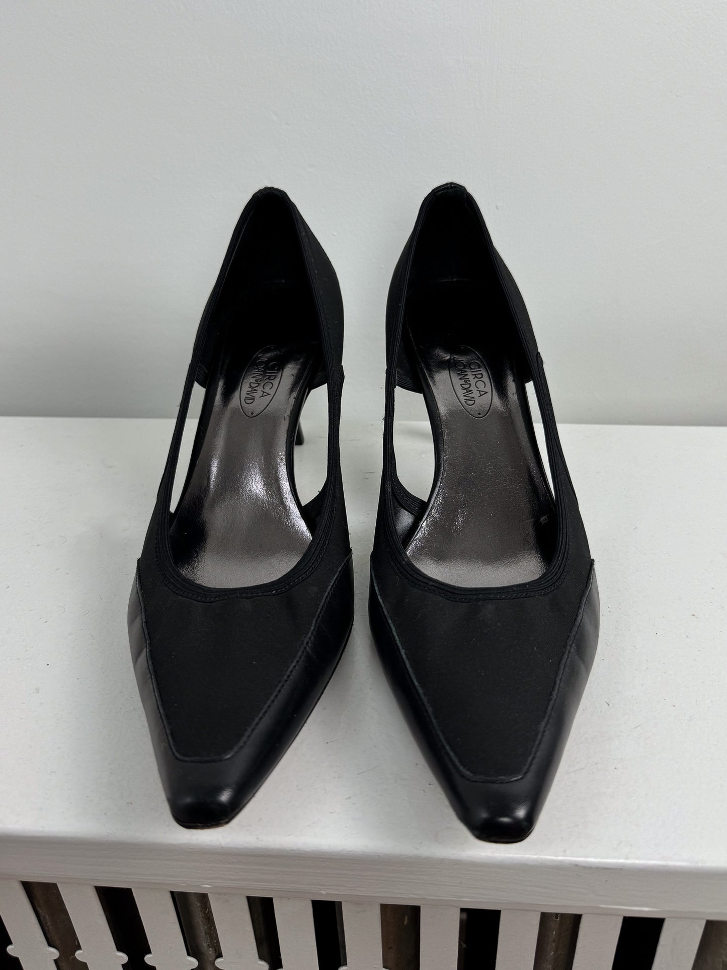 Black Mixed Material Heels with Cut Outs