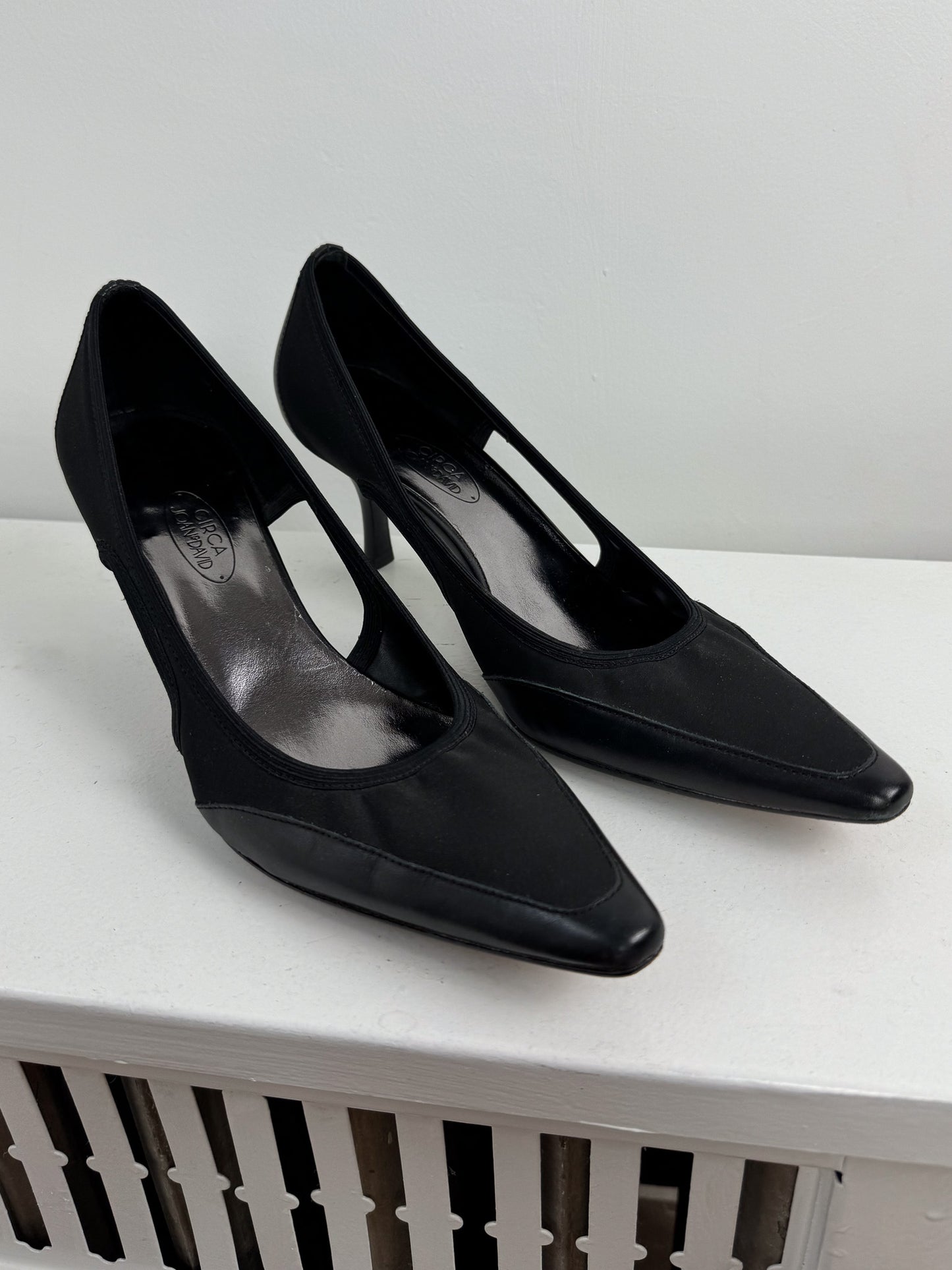 Black Mixed Material Heels with Cut Outs