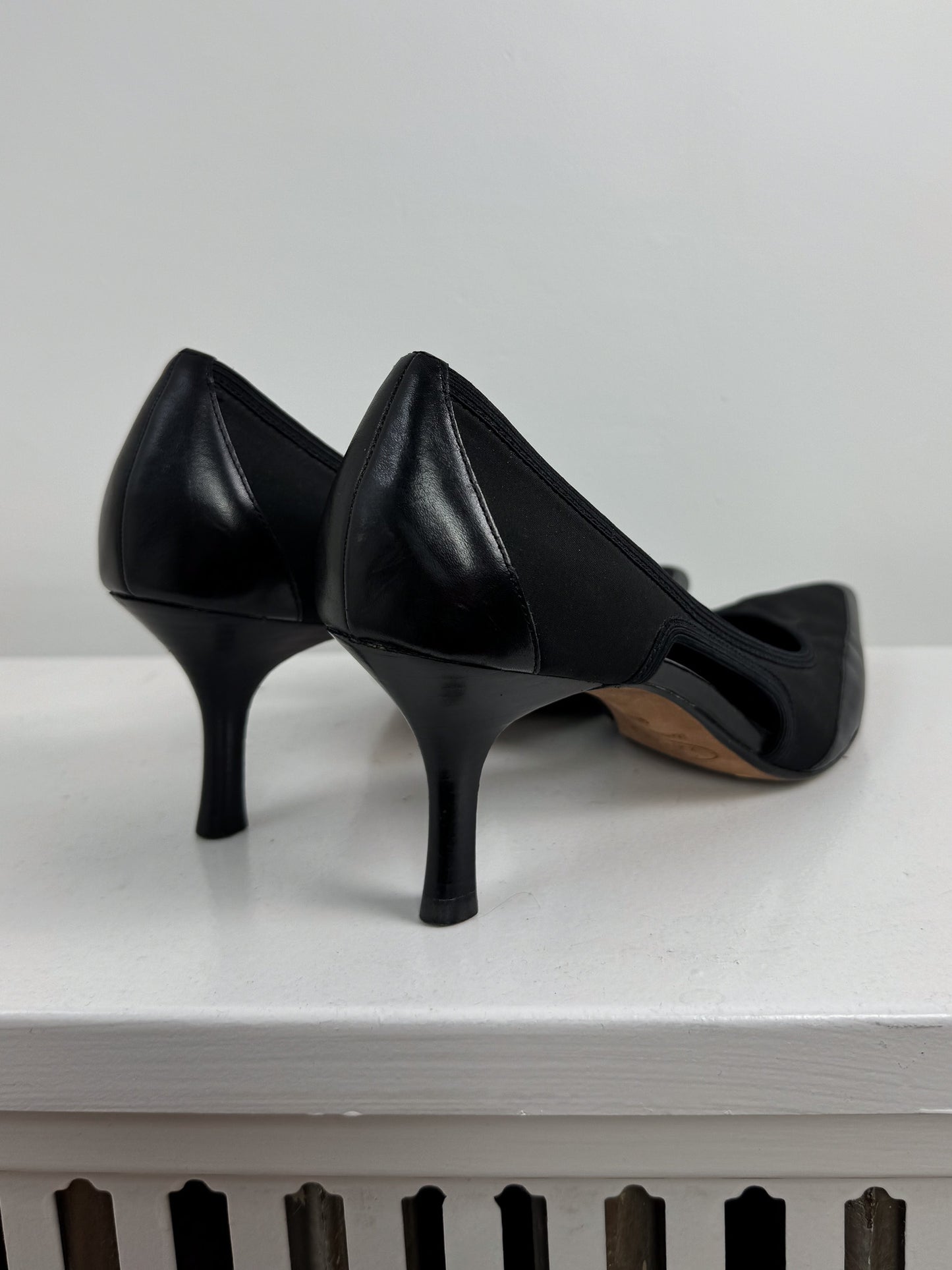 Black Mixed Material Heels with Cut Outs