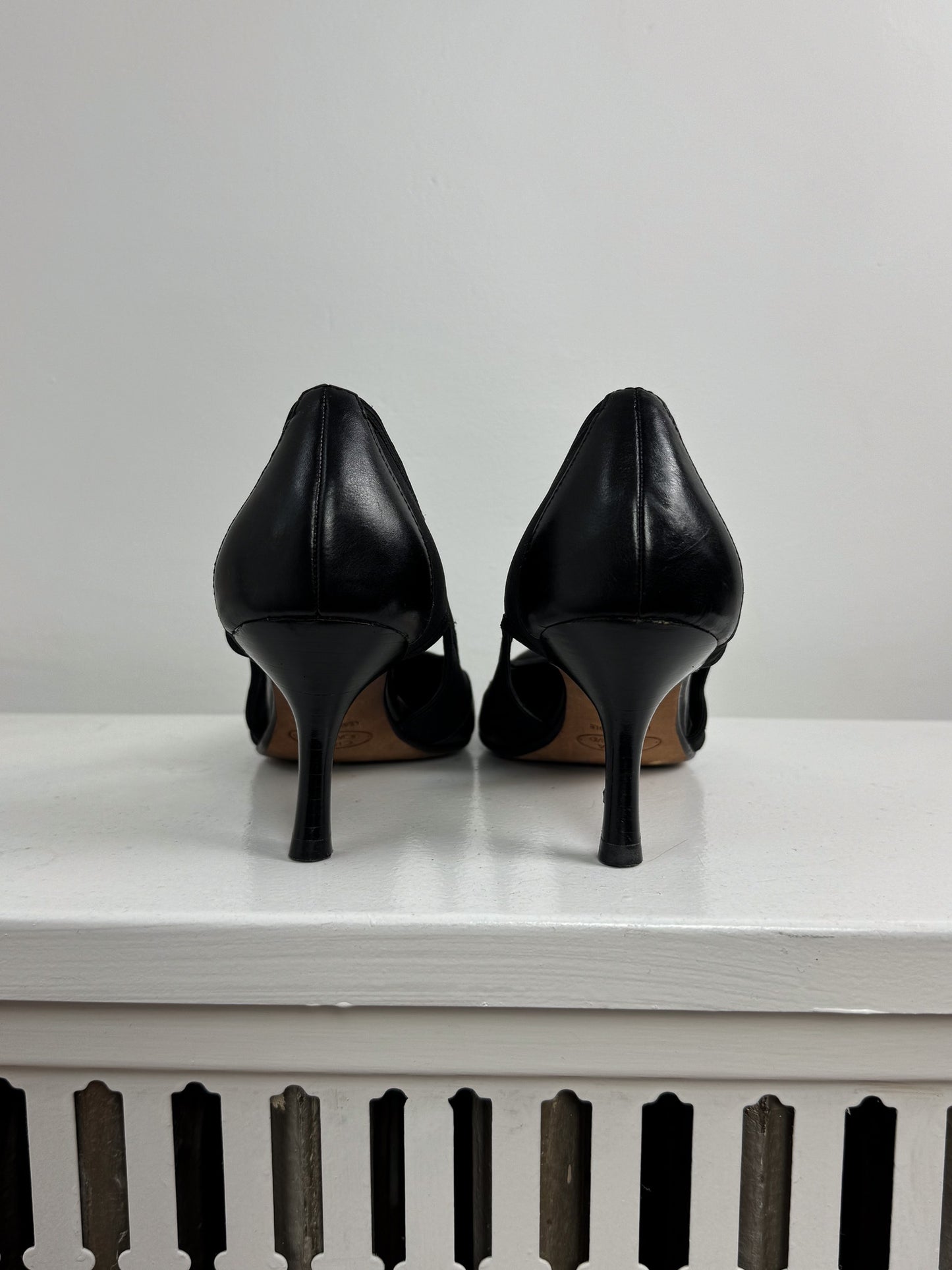Black Mixed Material Heels with Cut Outs