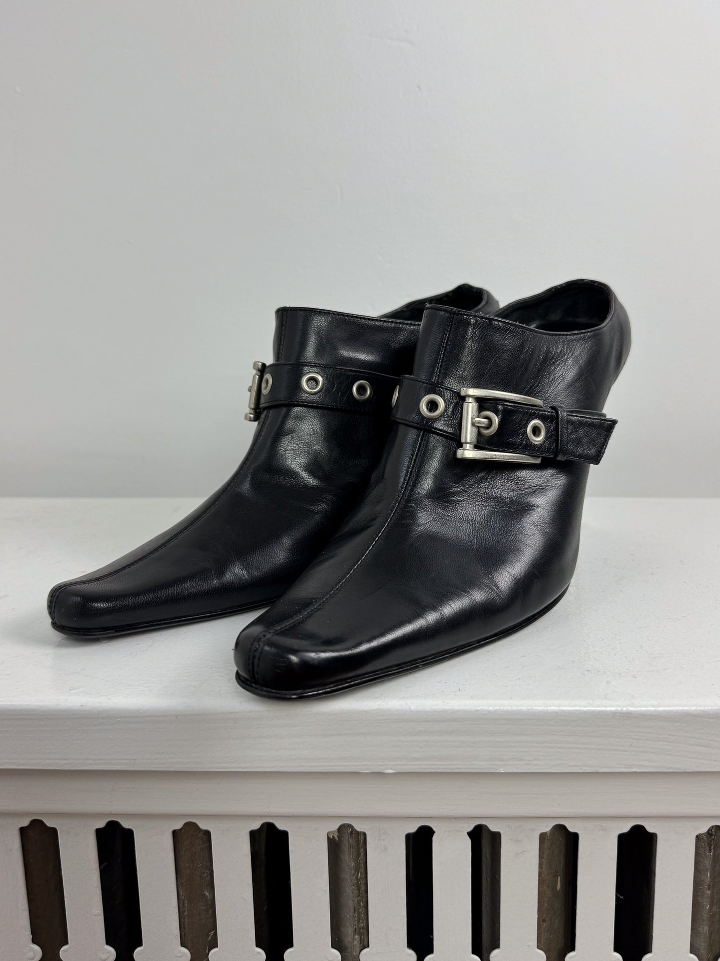 Leather Mules with Silver Buckles