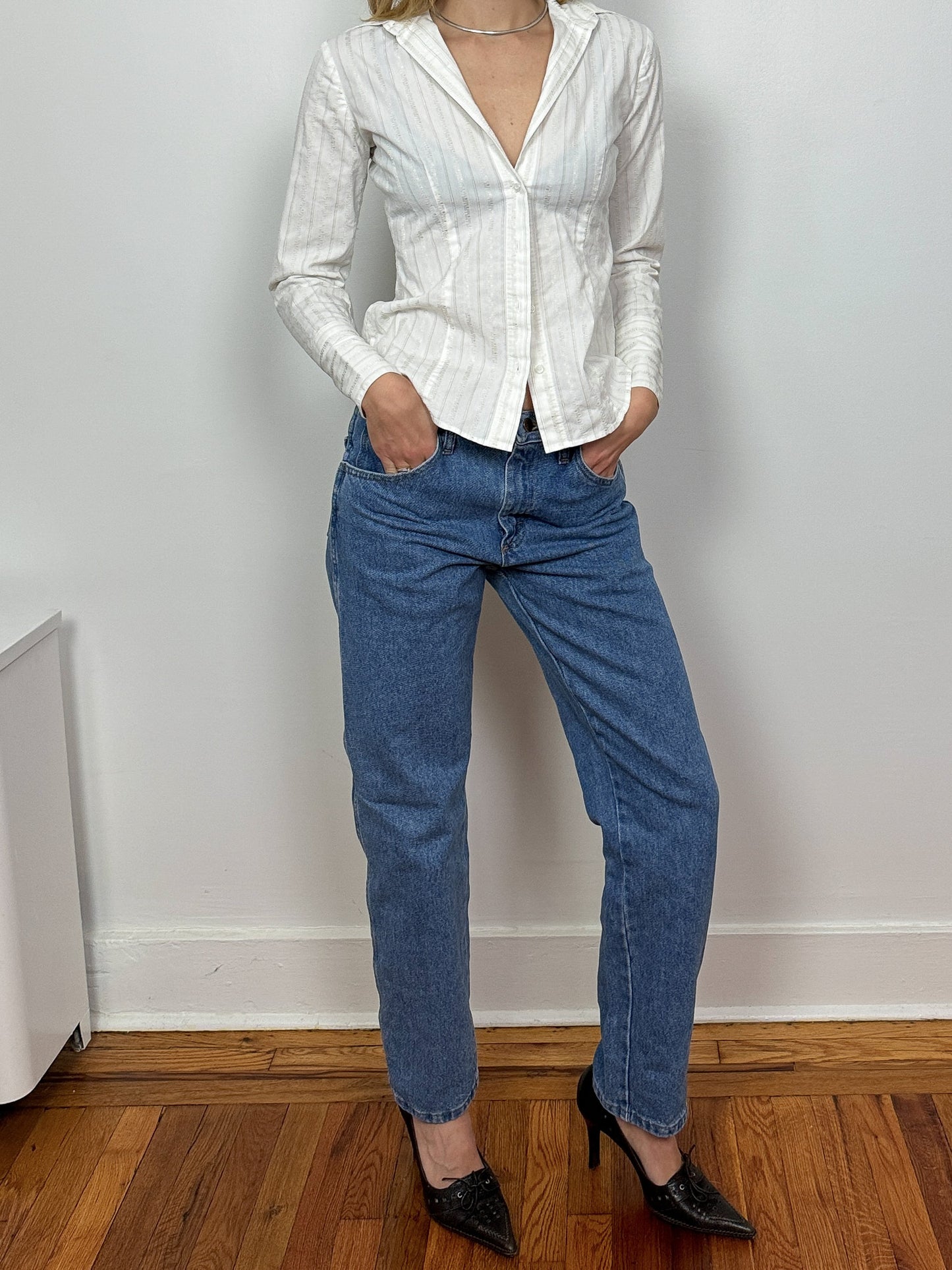 White Striped Fitted Shirt