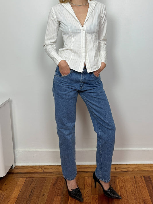 White Striped Fitted Shirt