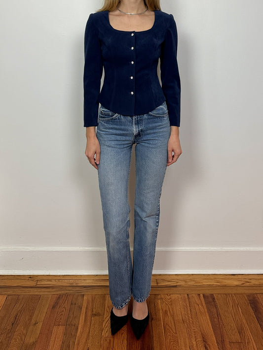 Vintage Structured Navy Blouse