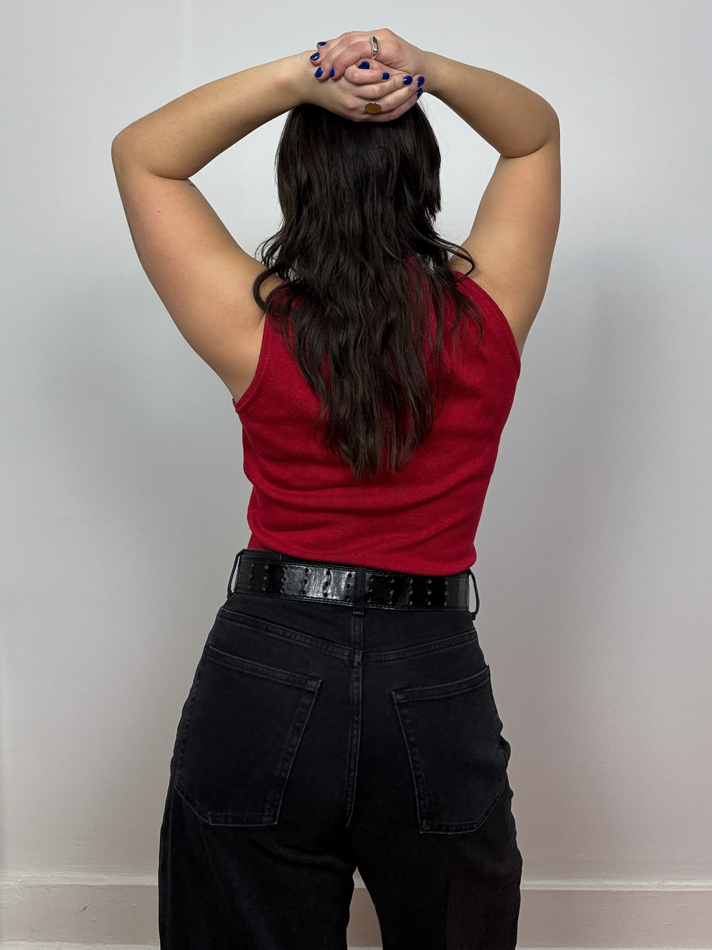 Red Knit Sleeveless Mock Neck