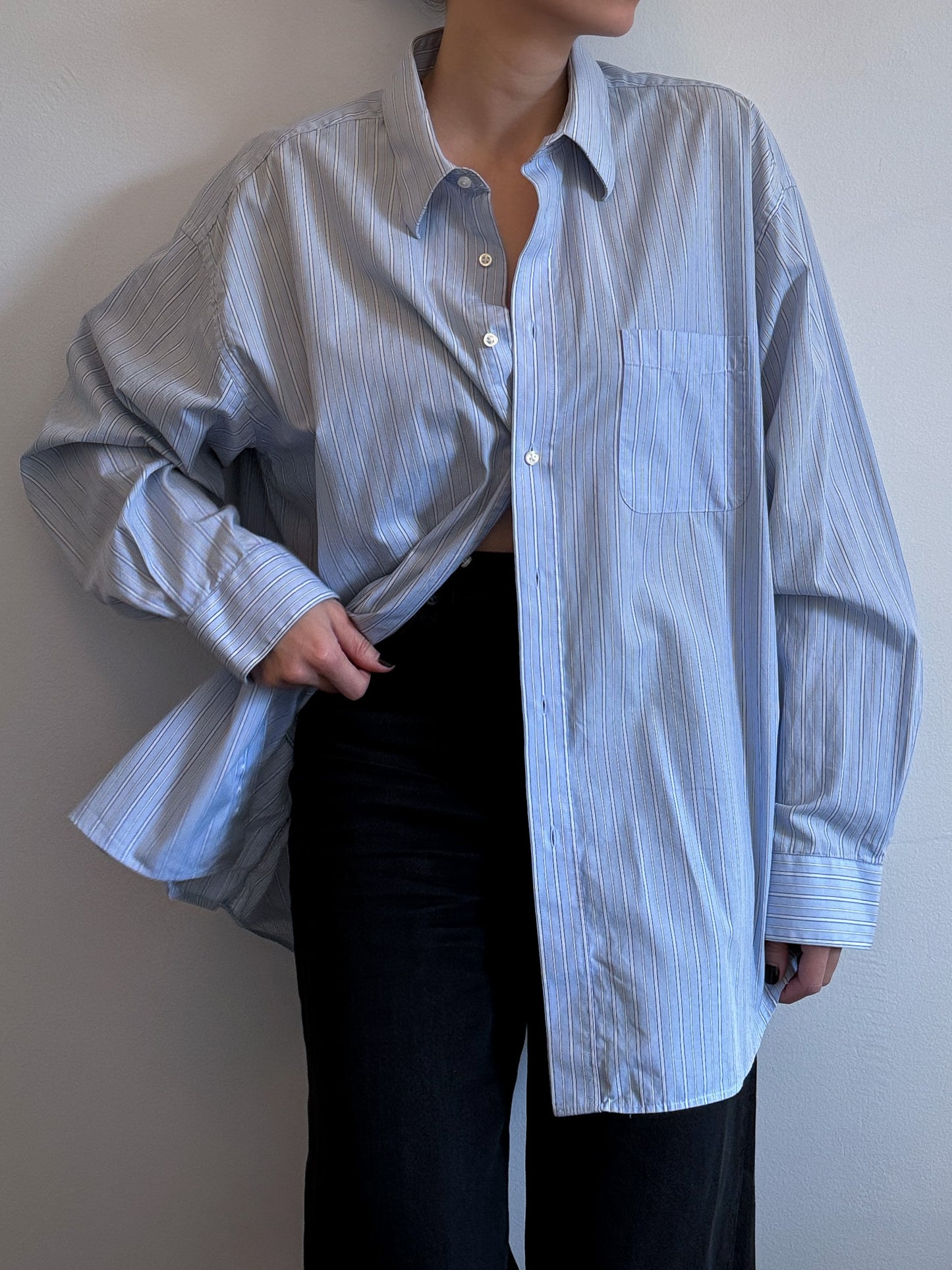 Nicole Miller NY Oversized Striped Button Up