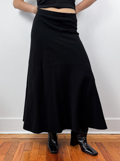 Black Paneled Midi Skirt