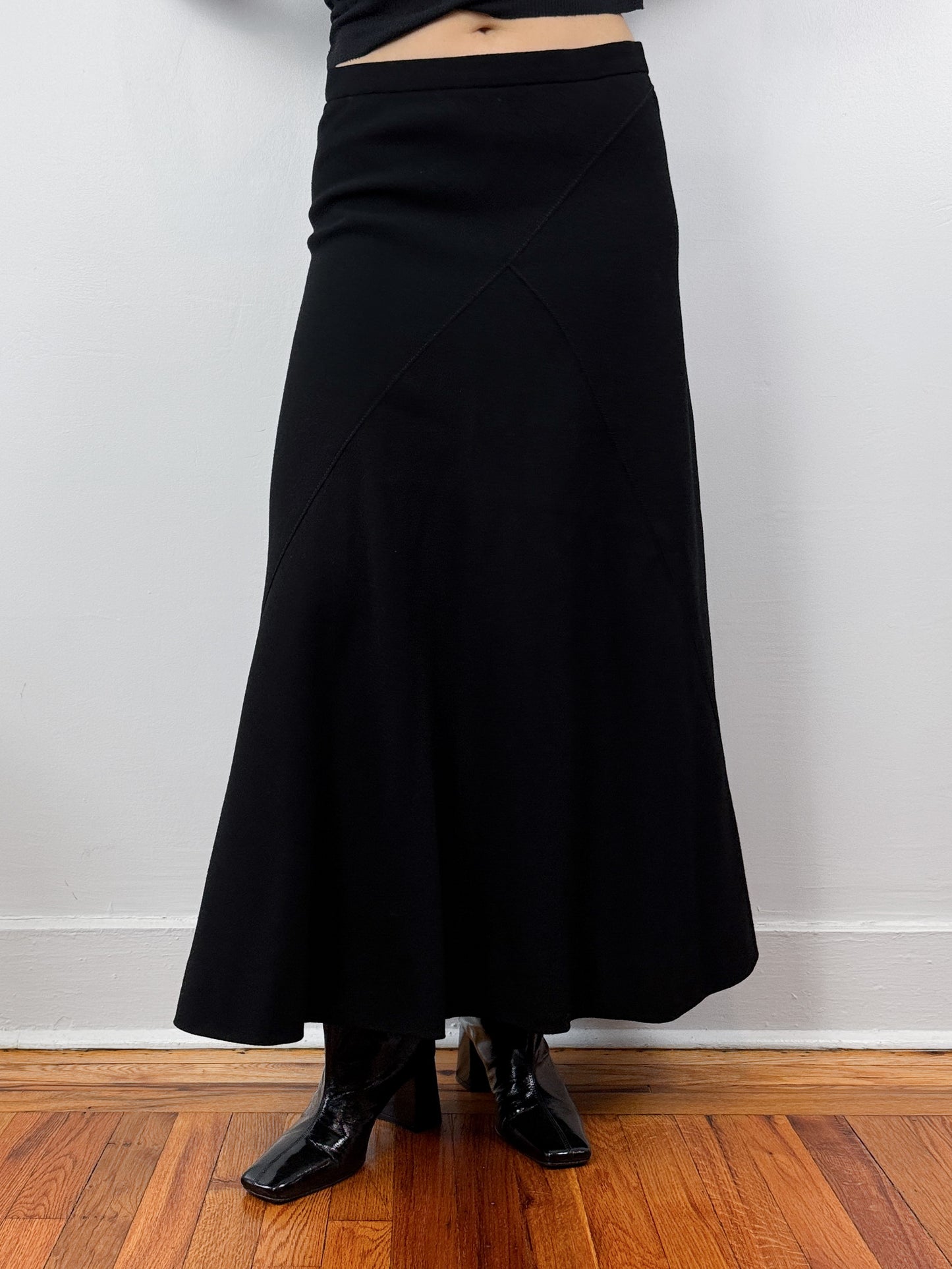 Black Paneled Midi Skirt